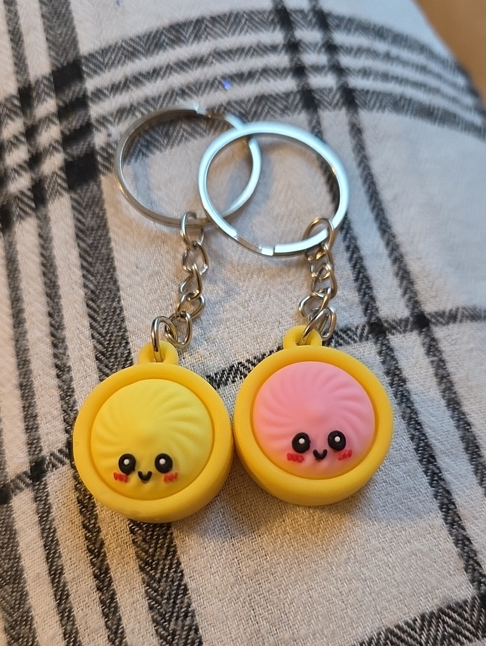 Cute Kawaii Yellow Pink Dumpling Keychain Duo